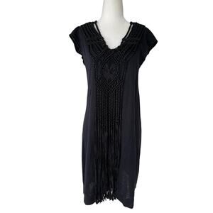 Nanette Lepore Silk Linen Black Braid Tassel Dress (Size M)